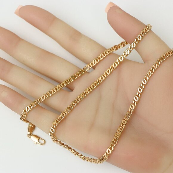 Elegant Rose Gold Necklace with Polished Oval Chain Design, XPNL0194 - Picture 4 of 12